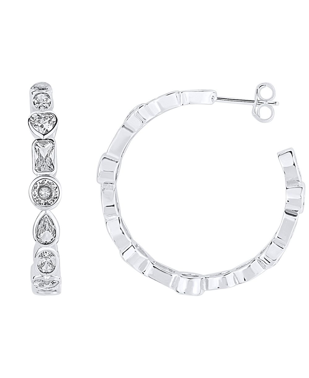 And Now This Crystal Multi Shape Stone in Fine Silver Plated C Hoop Earring