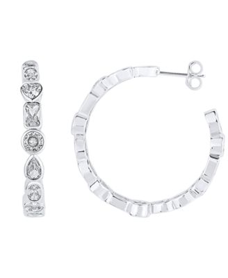 And Now This Crystal Multi Shape Stone in Fine Silver Plated C Hoop Earring