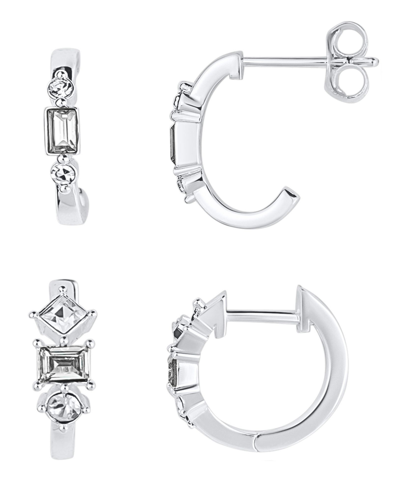 And Now This 2 Pair Crystal in Fine Silver-Plated Hoop Earring Set
