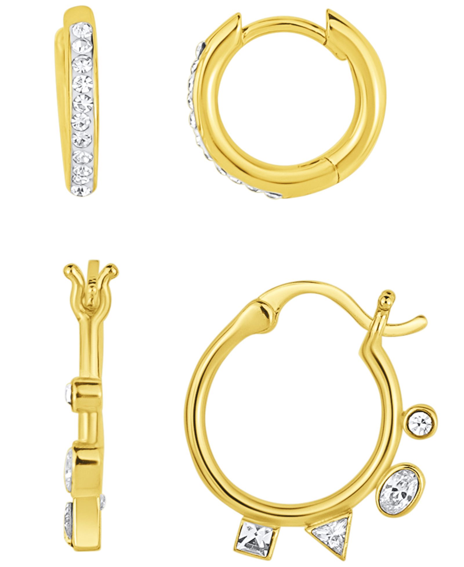 And Now This 2 Pair Crystal Gold-Plated Hoop Earring Set