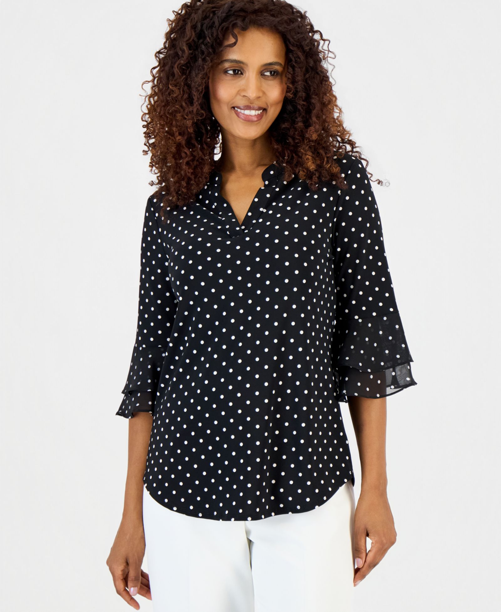Женский топ Kasper Printed 3/4 Flutter-Sleeve