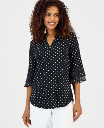 Женский топ Kasper Printed 3/4 Flutter-Sleeve