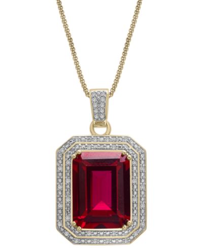 Подвеска с рубином Lab Grown Ruby (16-5/8 ct. t.w.) & Diamond (1/4 ct. t.w.) в 14k Gold-Plated Sterling Silver, 22"