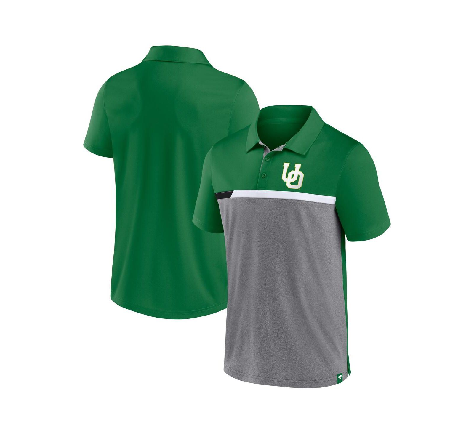 Мужское поло Fanatics Oregon Ducks Split Block Color Block, Green и Heathered Gray