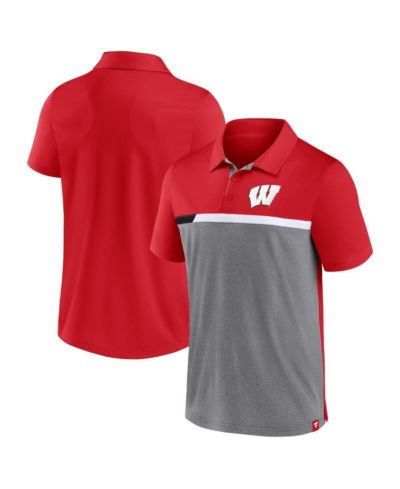 Мужская Fanatics Red and Heathered Gray Wisconsin Badgers Split Block Color Block Polo Shirt