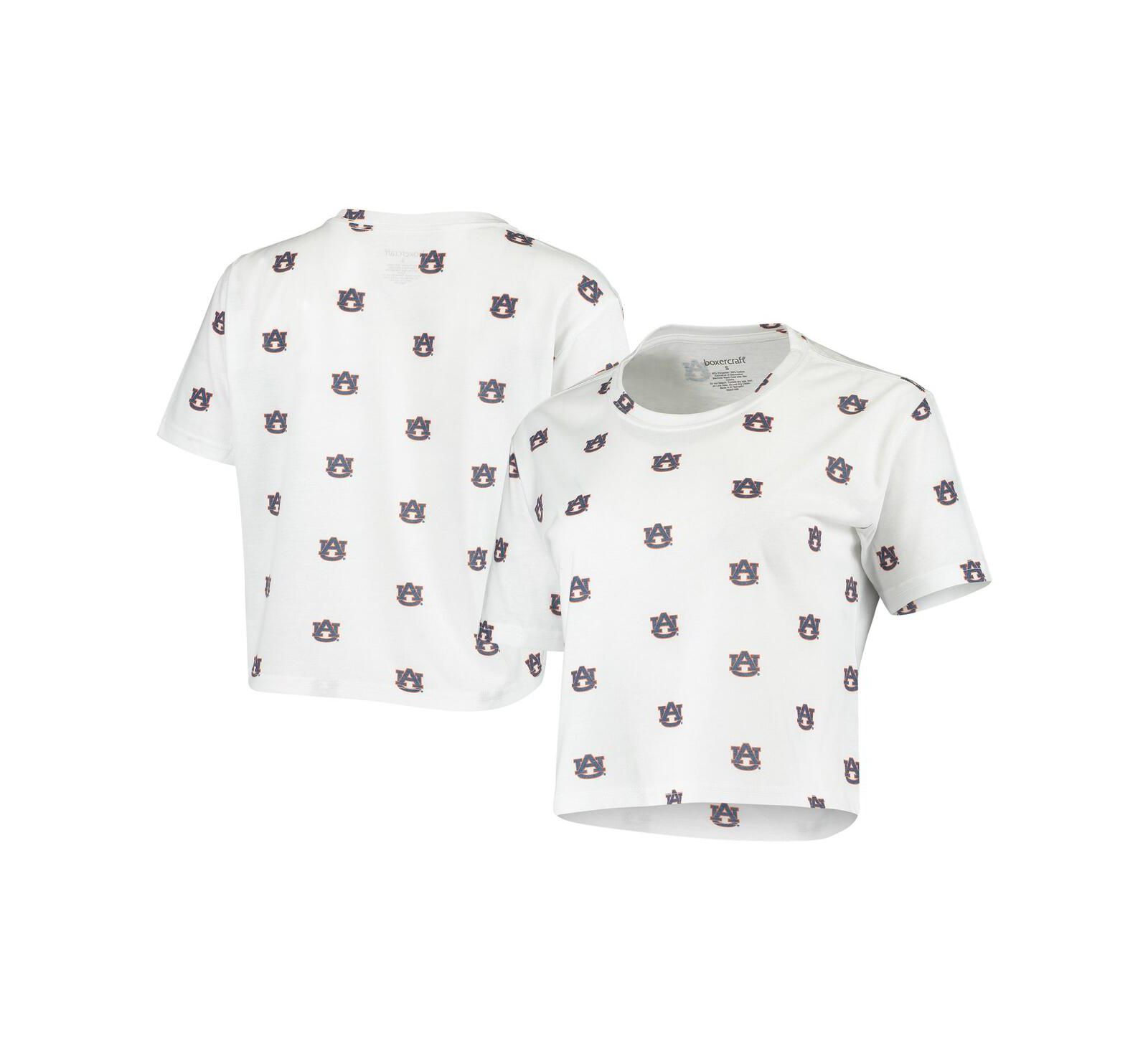 Женская футболка Boxercraft White Auburn Tigers Cropped Allover Print
