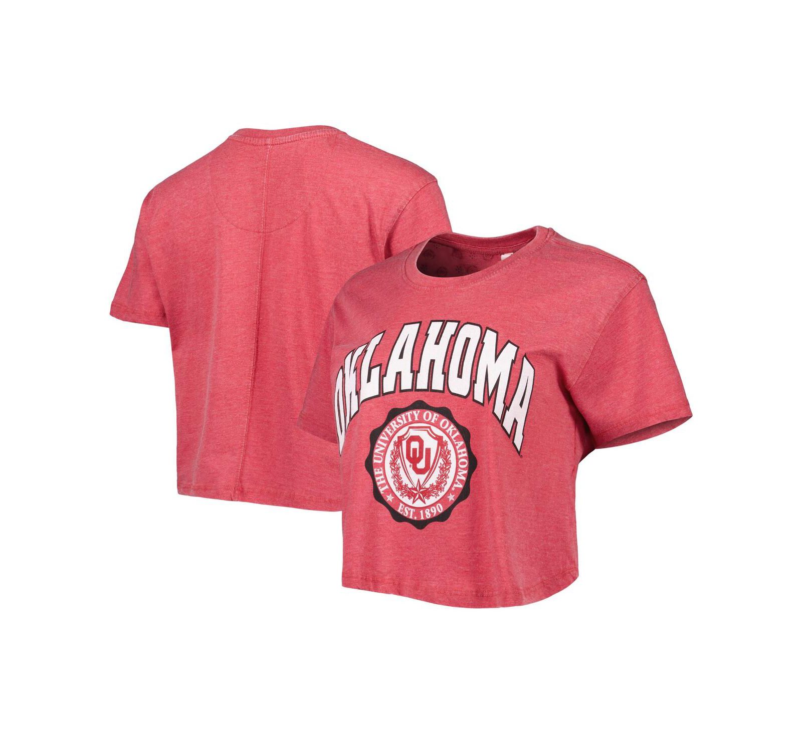 Women's Pressbox Crimson Oklahoma Sooners Edith Vintage-Like Burnout Crop T-shirt
