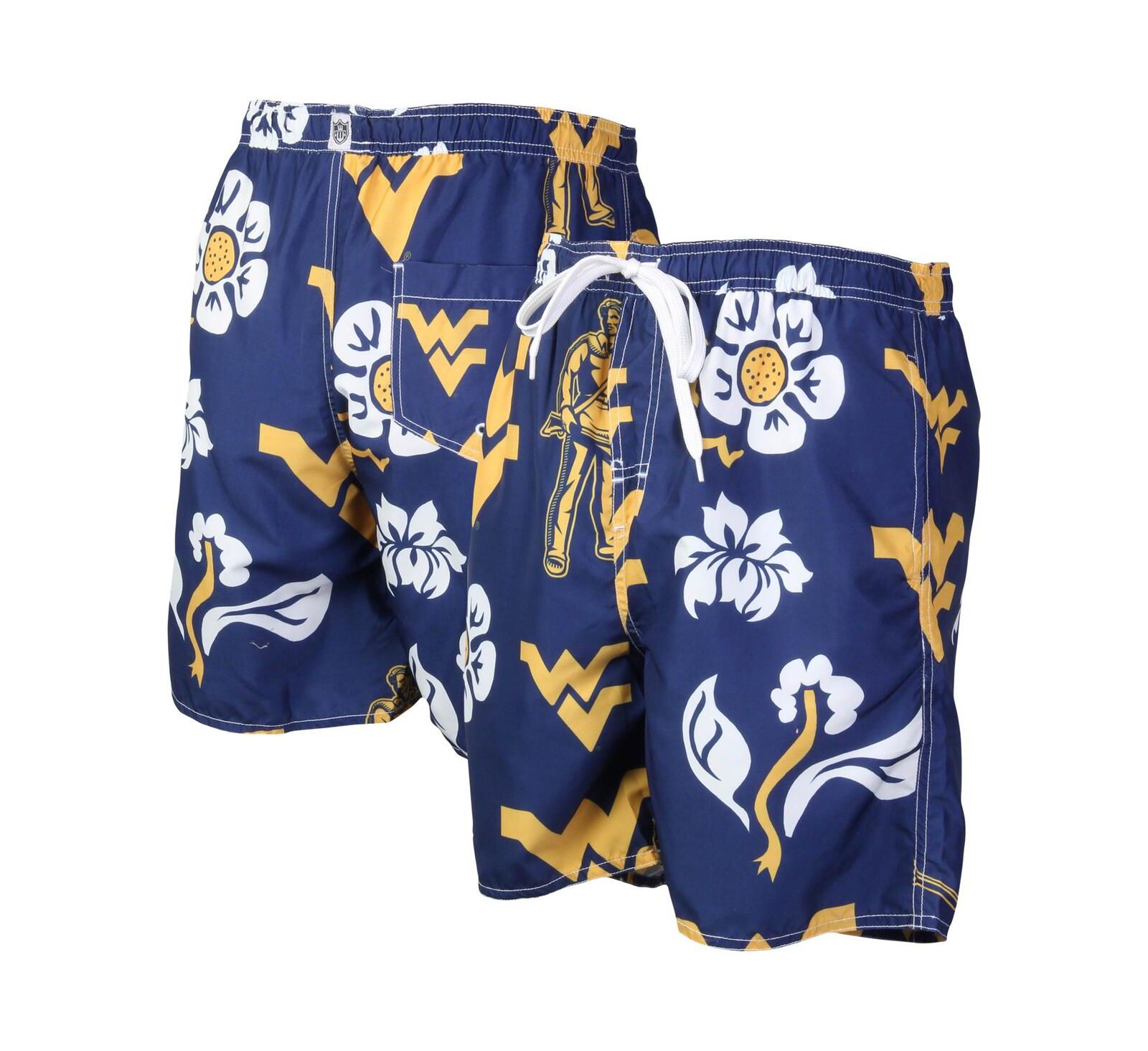 Мужские плавательные шорты Wes & Willy West Virginia Mountaineers Floral Volley Logo, Navy