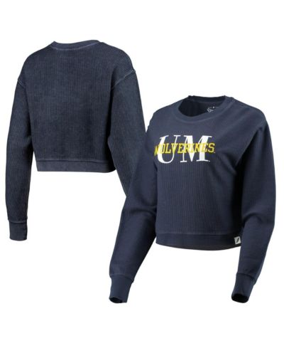 Женский укороченный свитшот League Collegiate Wear Navy Michigan Wolverines Classic Corded Timber