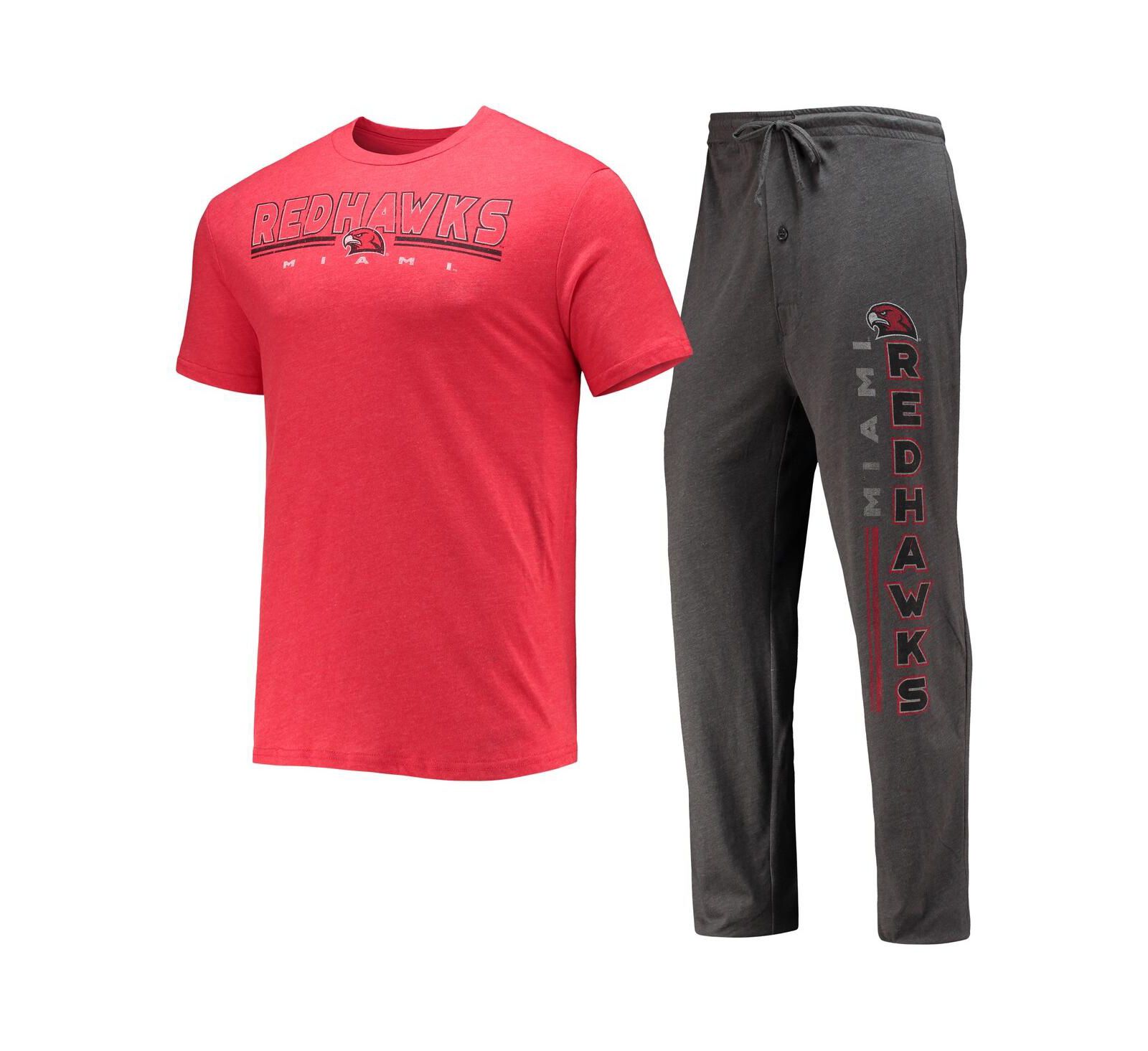 Men's Concepts Sport Heathered Charcoal, Red Miami University RedHawks Meter T-shirt and Pants Sleep Set