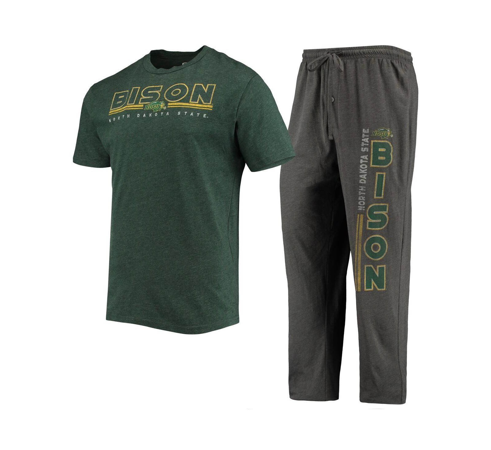 Men's Concepts Sport Heathered Charcoal, Green NDSU Bison Meter T-shirt and Pants Sleep Set