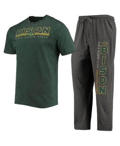 Men's Concepts Sport Heathered Charcoal, Green NDSU Bison Meter T-shirt and Pants Sleep Set