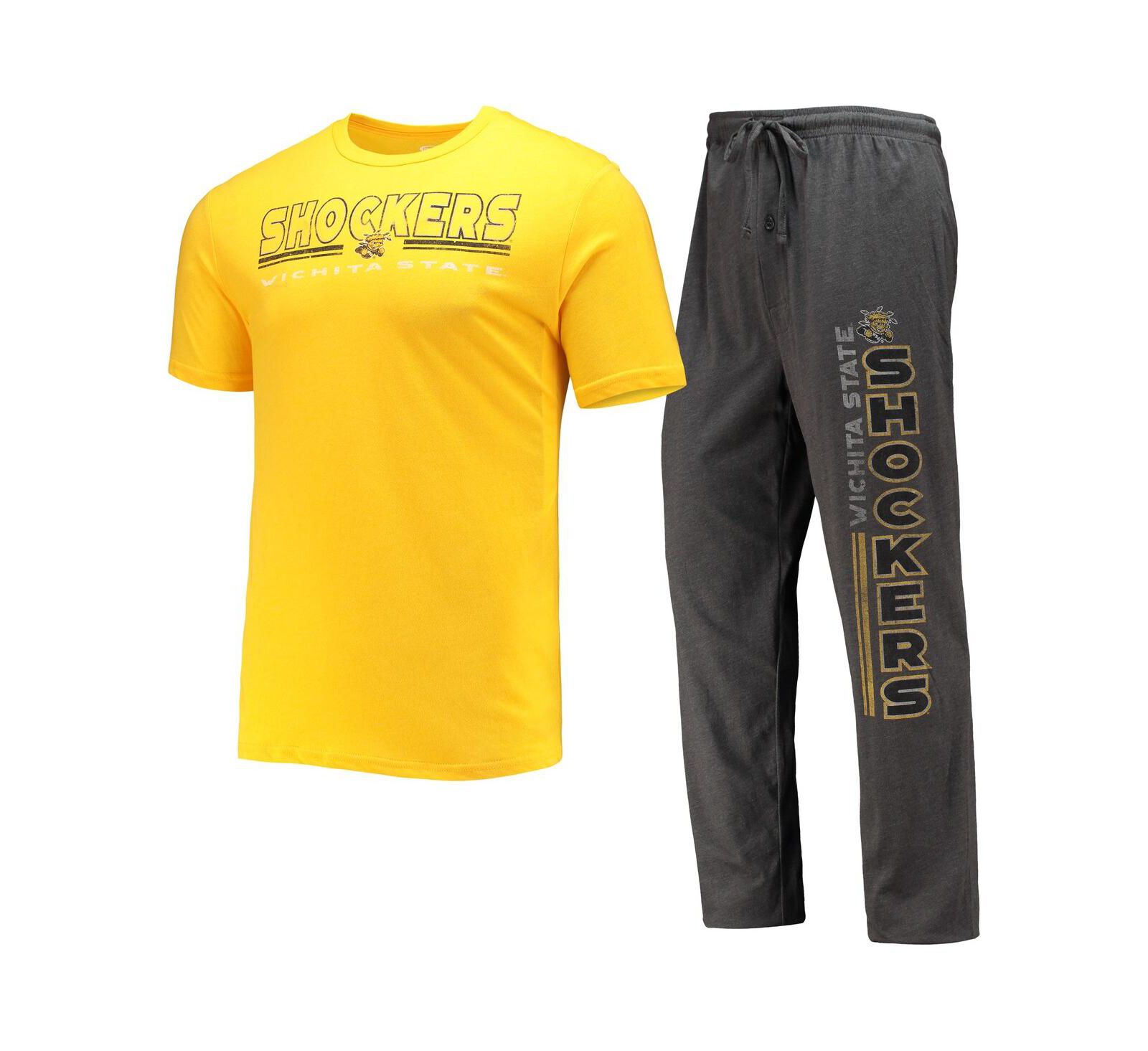 Men's Concepts Sport Heathered Charcoal, Yellow Wichita State Shockers Meter T-shirt and Pants Sleep Set