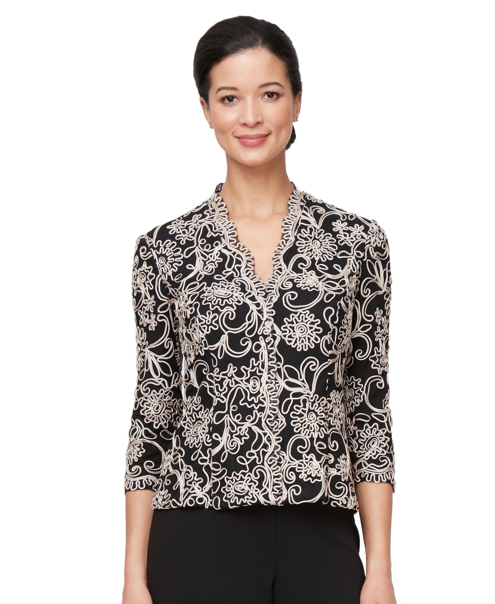 Alex Evenings Женский 3/4-Sleeve Embroidered Top