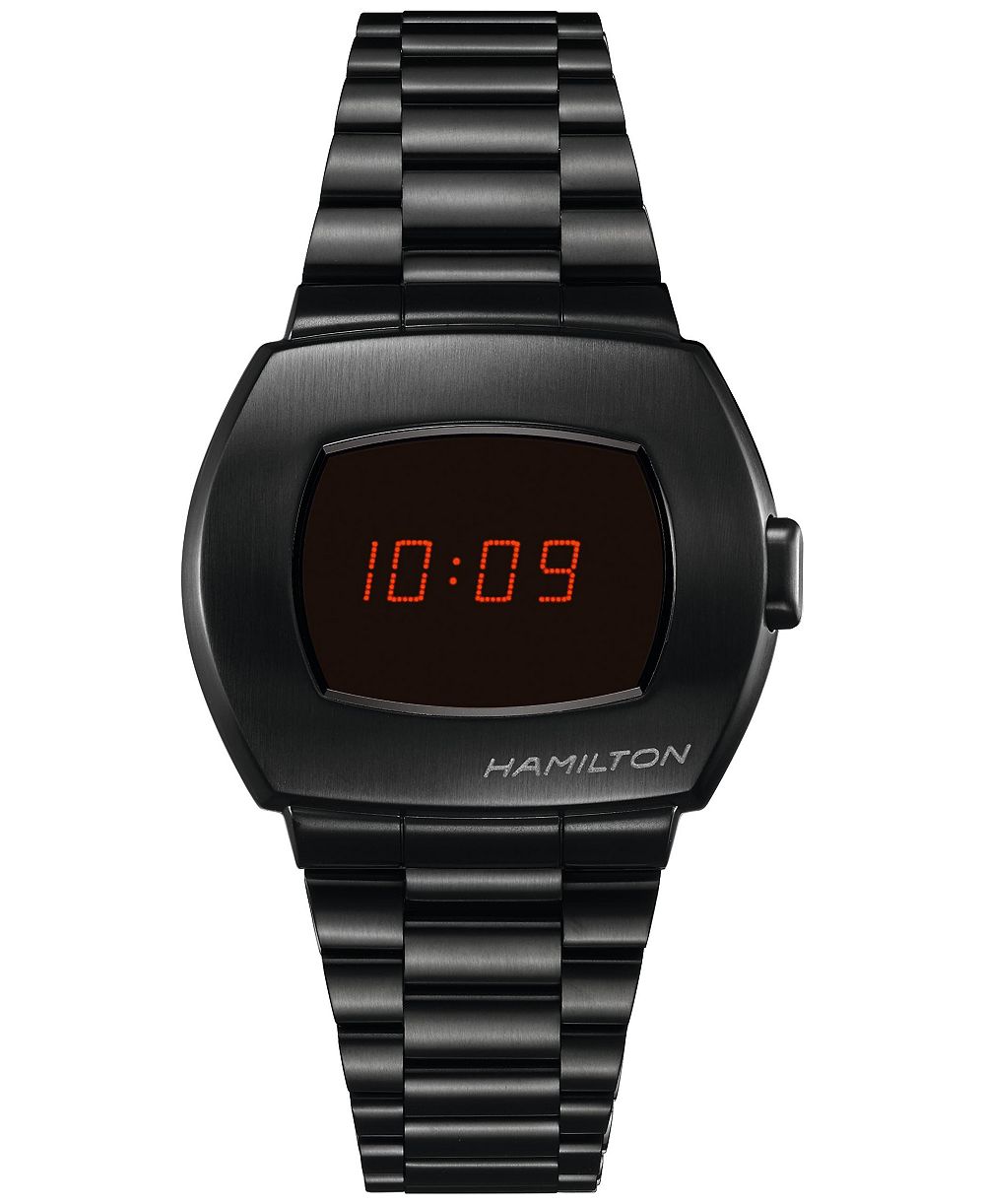 Hamilton Men's Swiss Digital American Classic PSR Digital Quartz Black PVD Stainless Steel Bracelet Watch 35x41mm