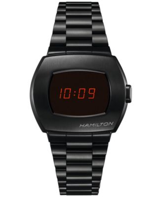 Hamilton Мужские швейцарские цифровые часы American Classic PSR Digital Quartz Black PVD Stainless Steel 35x41mm
