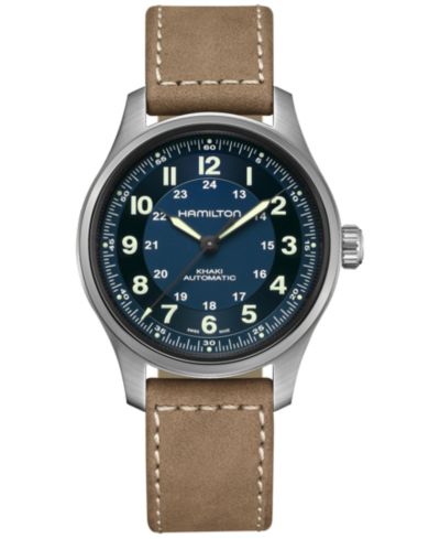 Hamilton Мужские швейцарские автоматические часы Khaki Field с коричневым кожаным ремешком, 42mm