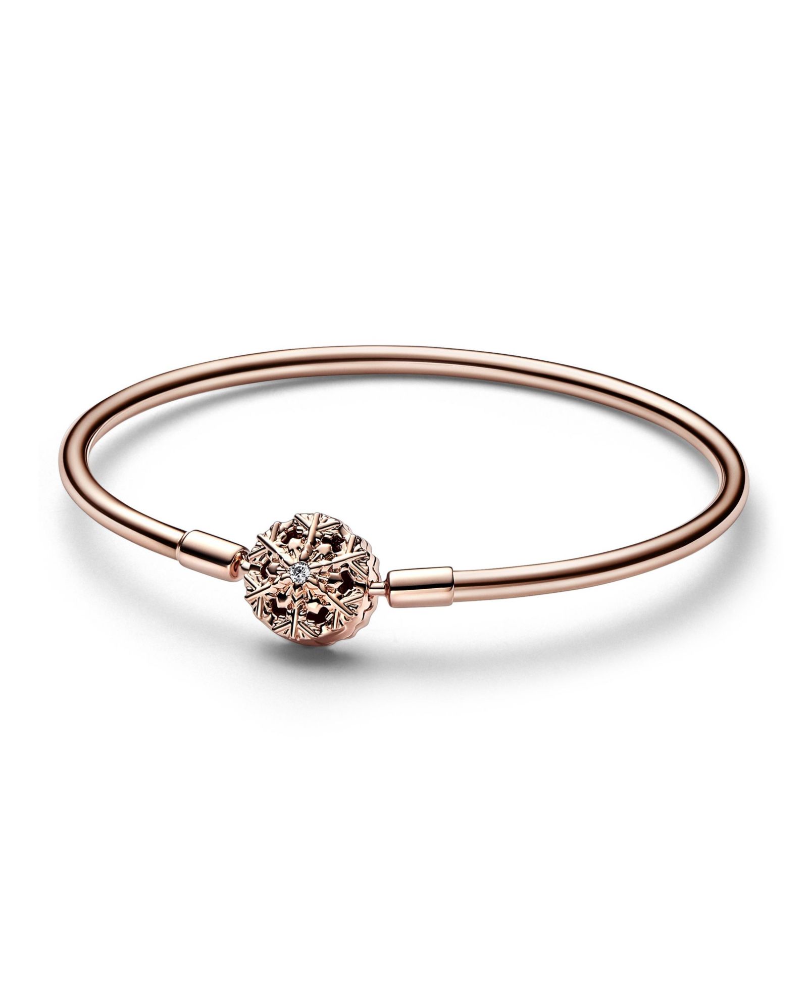 Pandora браслет-бэнгл с застежкой-снежинкой, покрытие Rose Gold