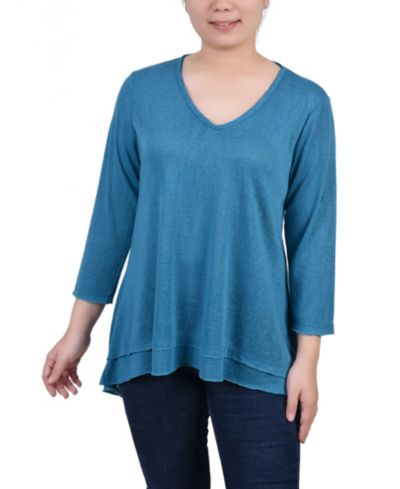 NY Collection Petite 3/4 Sleeve V-neck Top