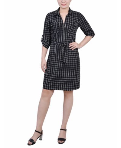 NY Collection платье-рубашка Petite с поясом и застежкой на молнии