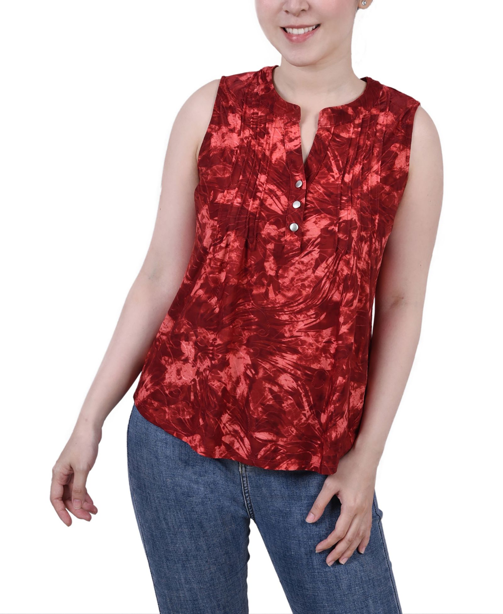 NY Collection Petite Sleeveless Jacquard Y-neck Top