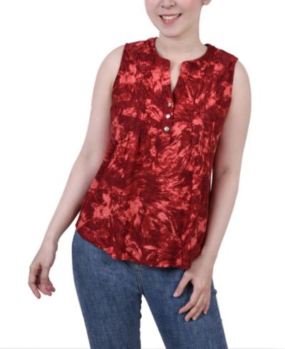 NY Collection Petite Sleeveless Jacquard Y-neck Top