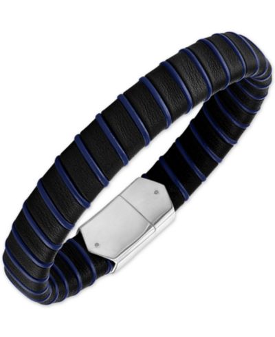 Мужской кожаный браслет Esquire Men's Jewelry с плетением черного и синего цвета и вставками из стерлингового серебра