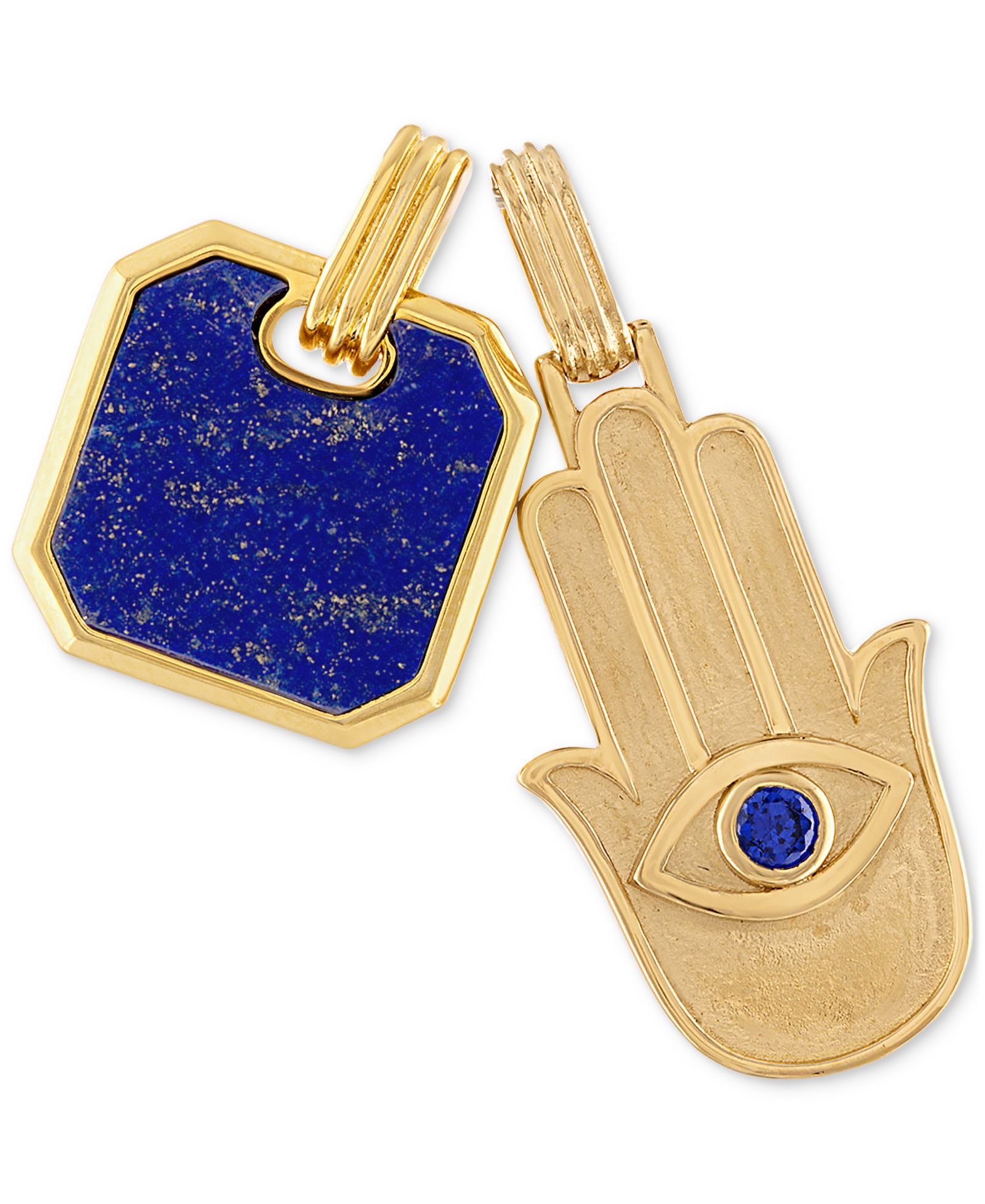 Esquire Men's Jewelry 2-Pc. Set Lapis Lazuli & Cubic Zirconia Dog Tag & Hamsa Hand Amulet Pendants in 14k Gold-Plated Sterling Silver