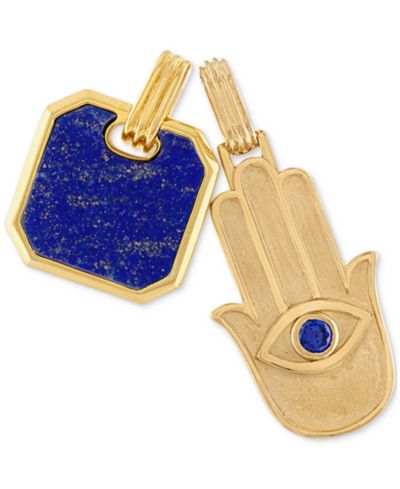 Esquire Men's Jewelry Мужской набор из 2 кулонов Lapis Lazuli и Cubic Zirconia в позолоченном серебре
