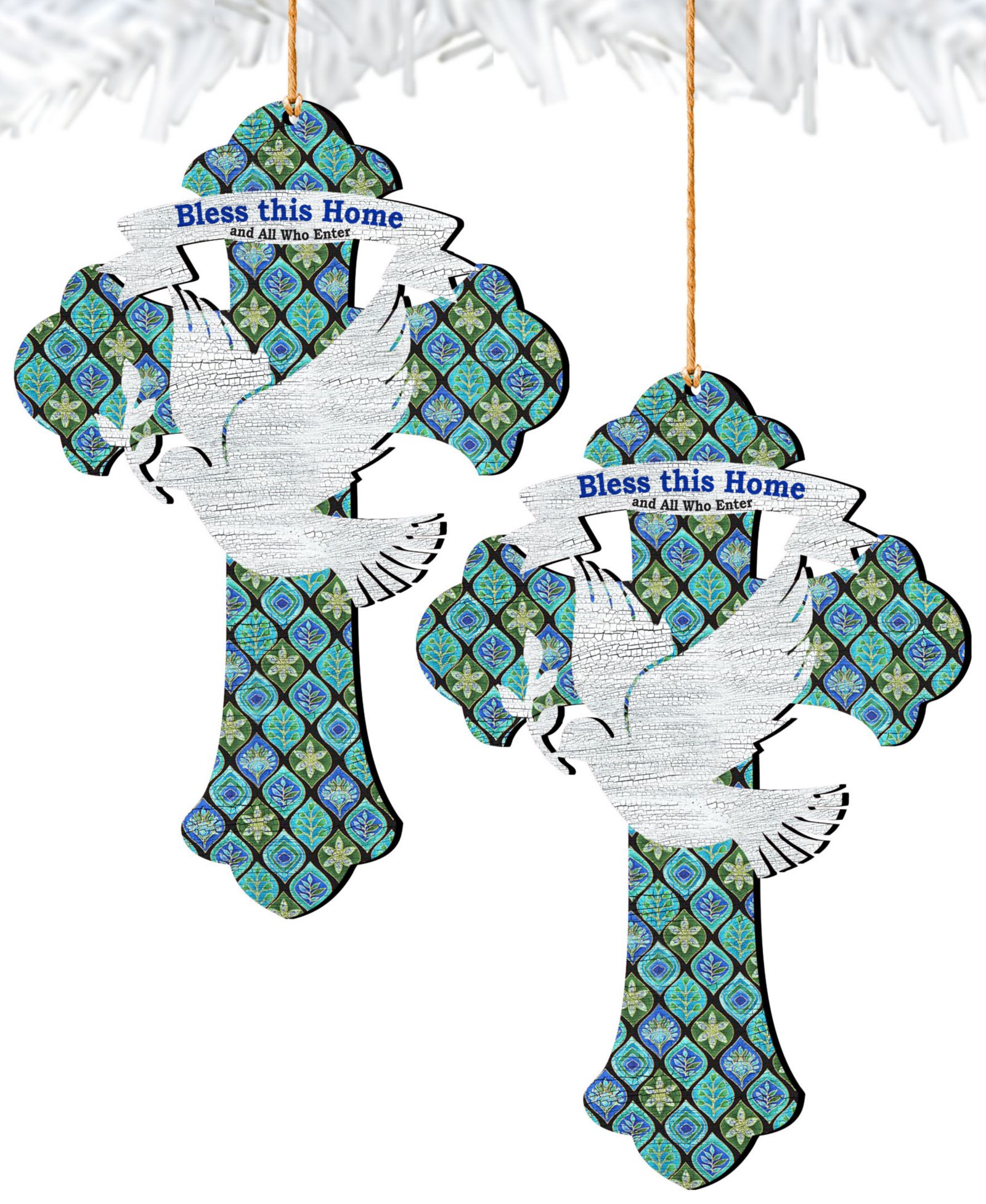 Designocracy Blessings Cross Holiday Ornaments, Set of 2