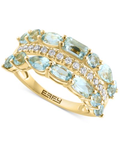 Многорядное кольцо EFFY® с аквамарином (2-1/3 ct. t.w.) и бриллиантами (1/5 ct. t.w.) из золота 14k