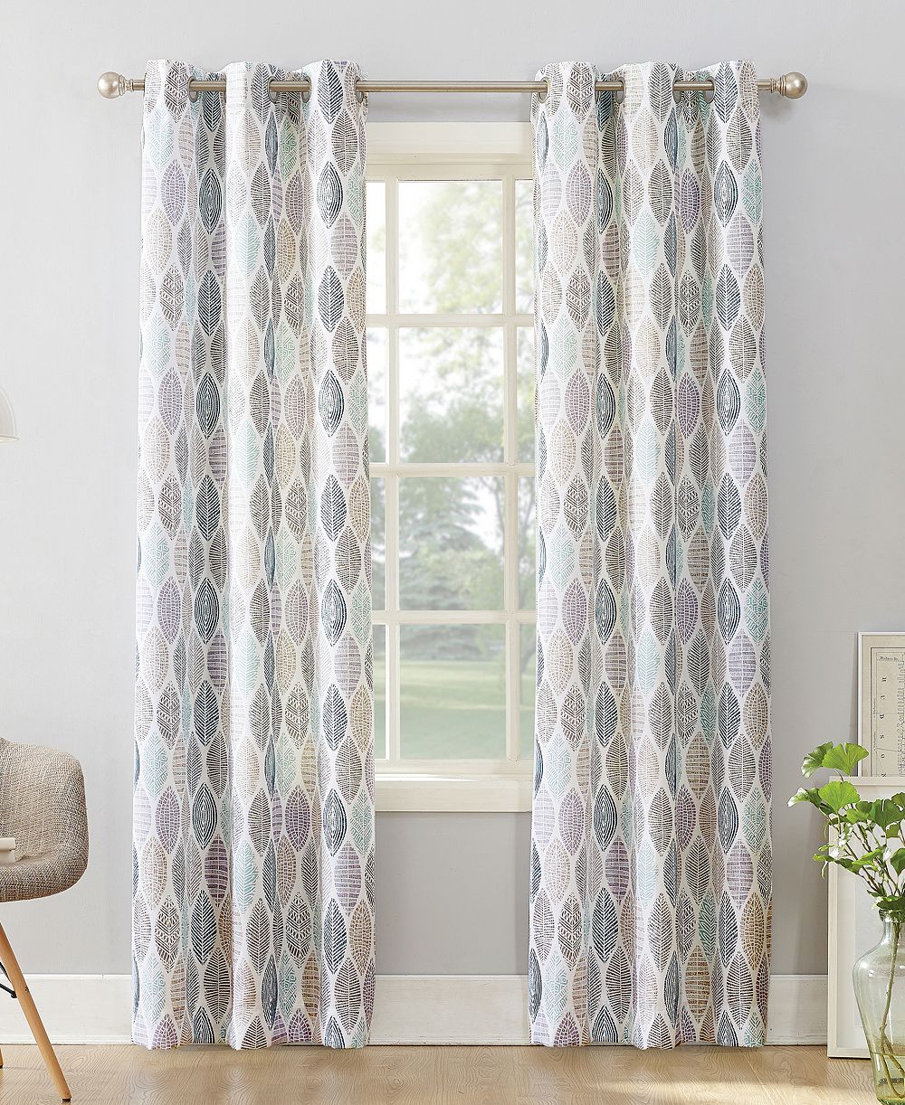 Mikko Leaf Print Semi-Sheer Grommet Curtain Panel