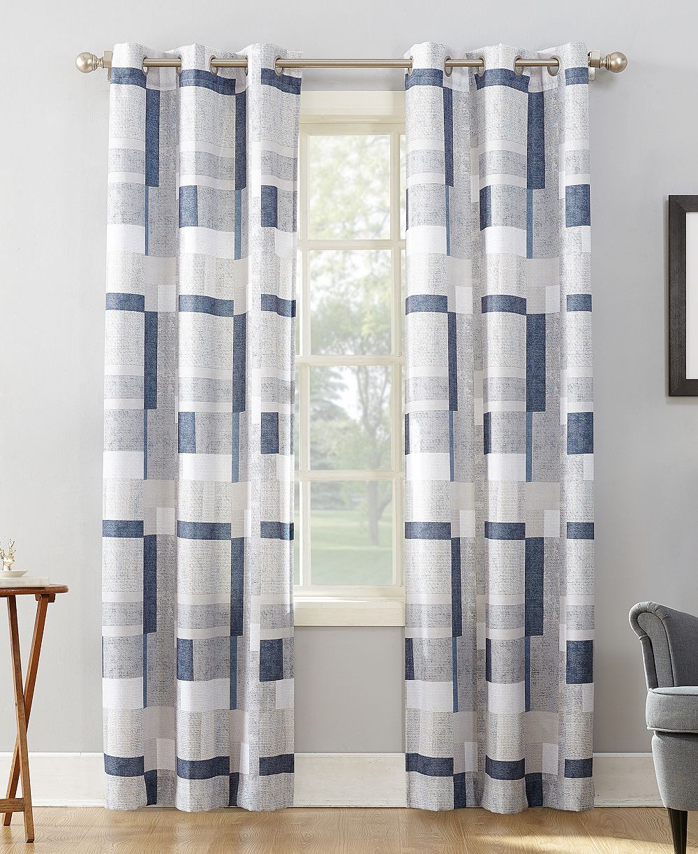 Valerie Blockade Geometric Blocks Semi-Sheer Grommet Curtain Panel