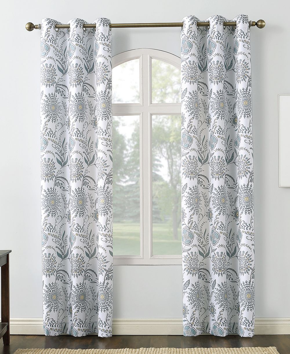 Janelle Medallion Floral Semi-Sheer Grommet Curtain Panel