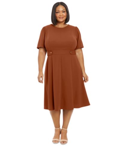 London Times Plus Size Fit & Flare Scuba Crepe Midi Dress