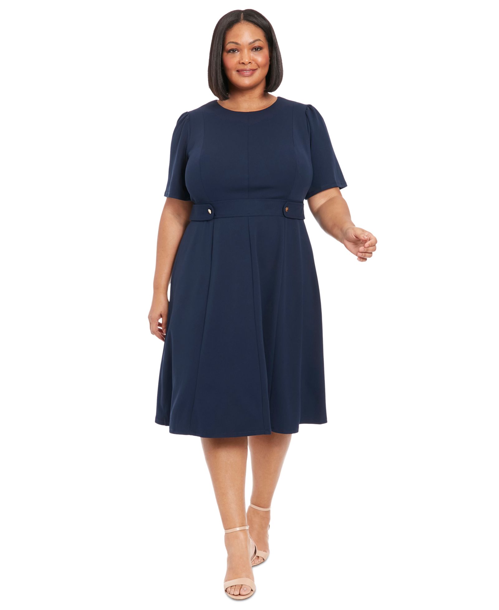 London Times Plus Size Fit & Flare Scuba Crepe Midi Dress