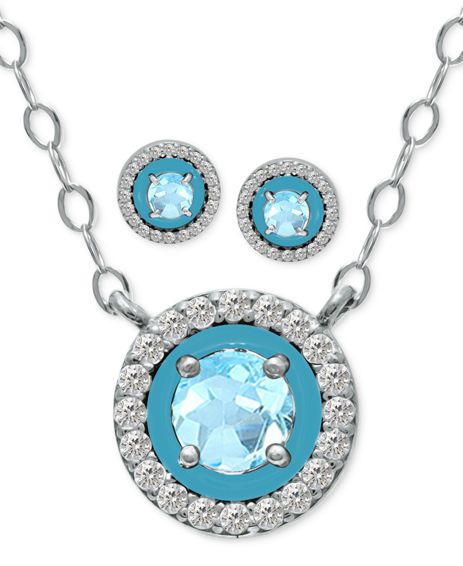 Giani Bernini 2-Pc. Set Blue Topaz, Cubic Zirconia & Enamel Pendant Necklace & Matching Stud Earrings, Created for Macy's