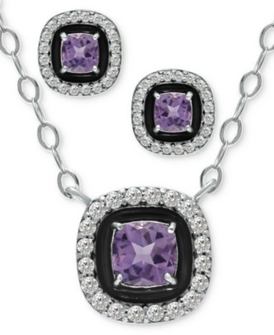 Giani Bernini 2-Pc. Set Blue Topaz, Cubic Zirconia & Enamel Pendant Necklace & Matching Stud Earrings, Created for Macy's