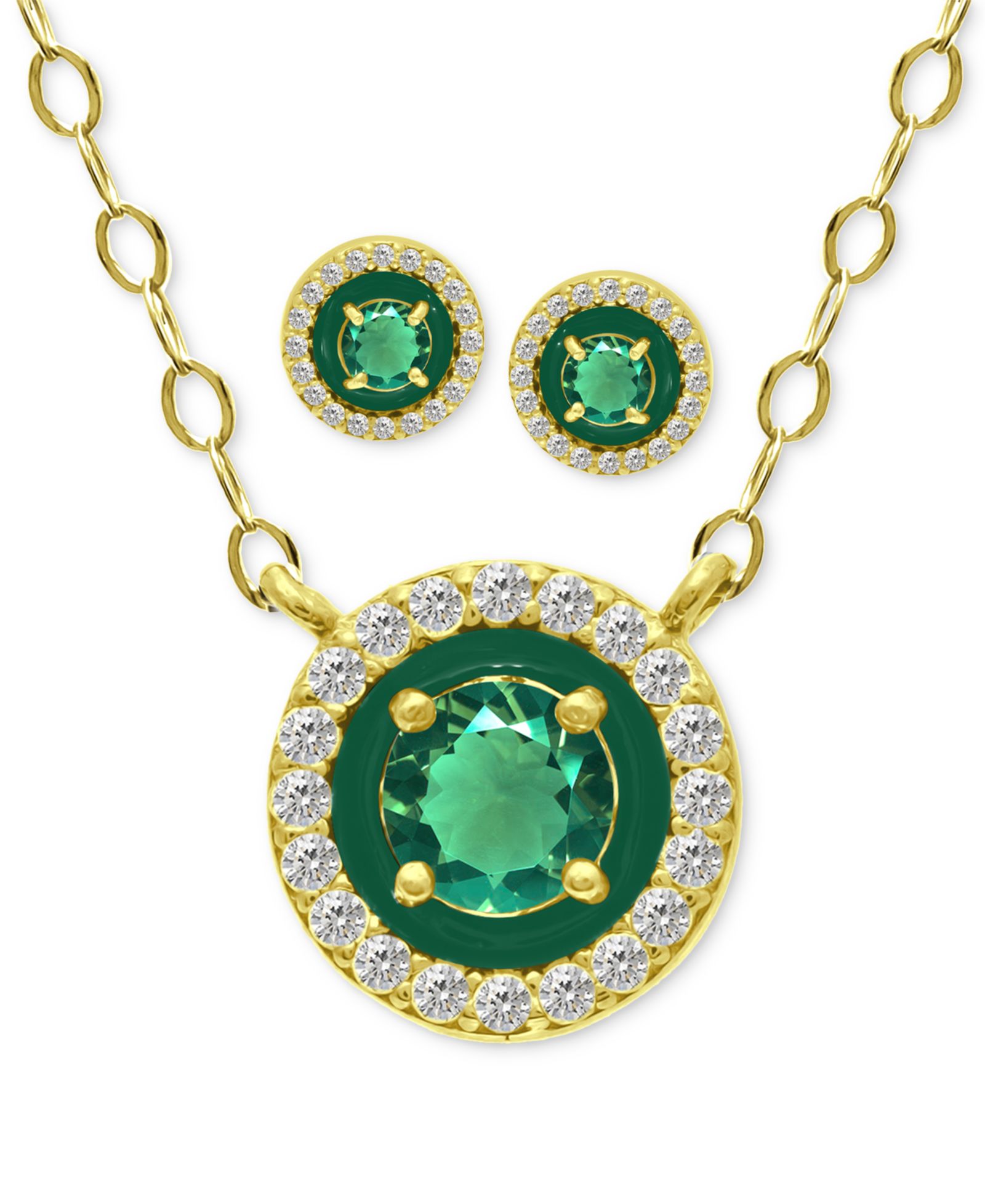 Giani Bernini 2-Pc. Set Lab-Grown Green Quartz & Cubic Zirconia Pendant Necklace & Matching Stud Earrings in 18k Gold-Plated, Created for Macy's