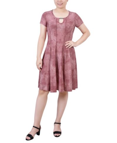 NY Collection Women's Short Sleeve Jacquard Knit Seamed Dress