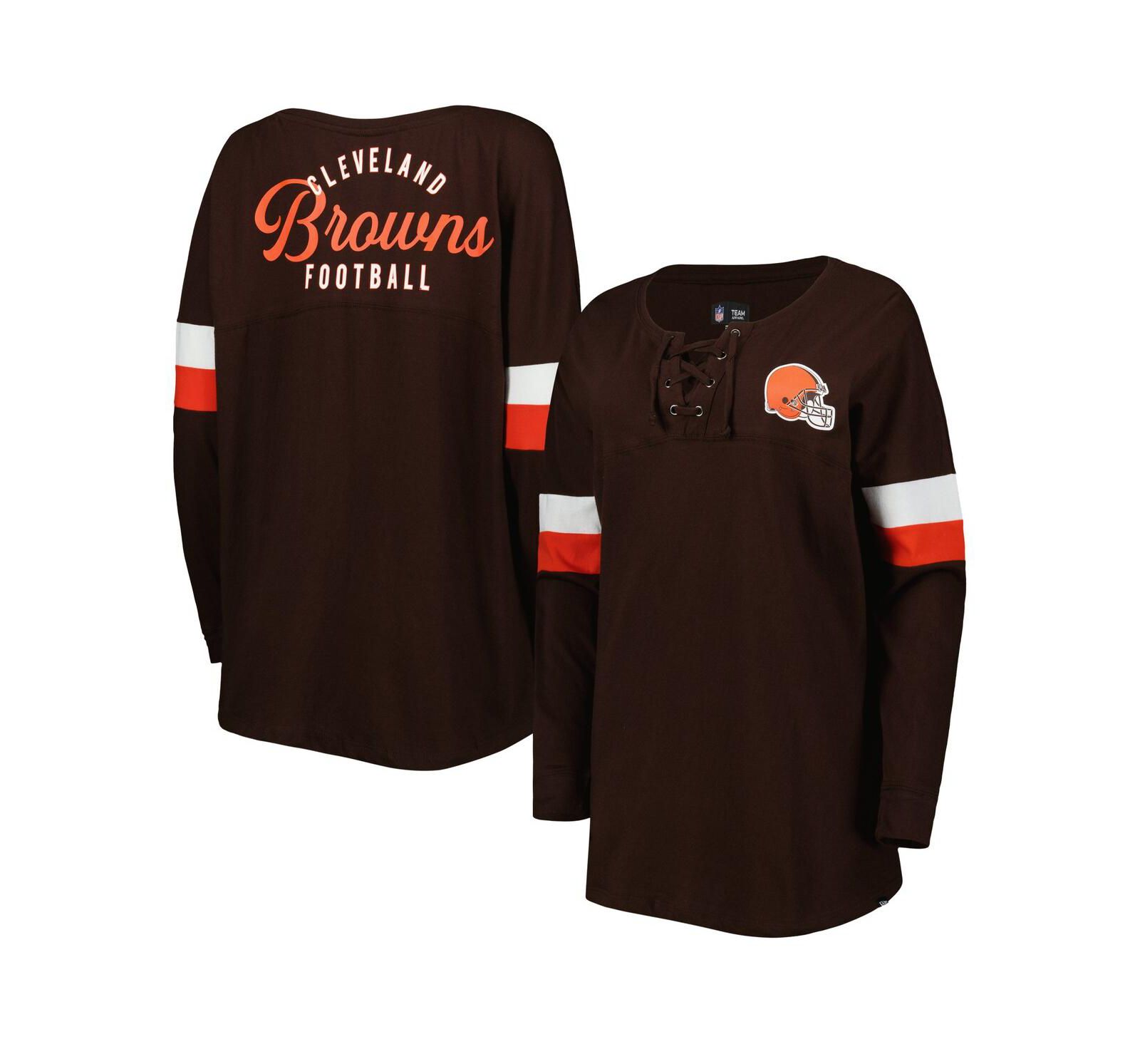 Women's New Era Brown Cleveland Browns Athletic Varsity Lace-Up Long Sleeve T-shirt
