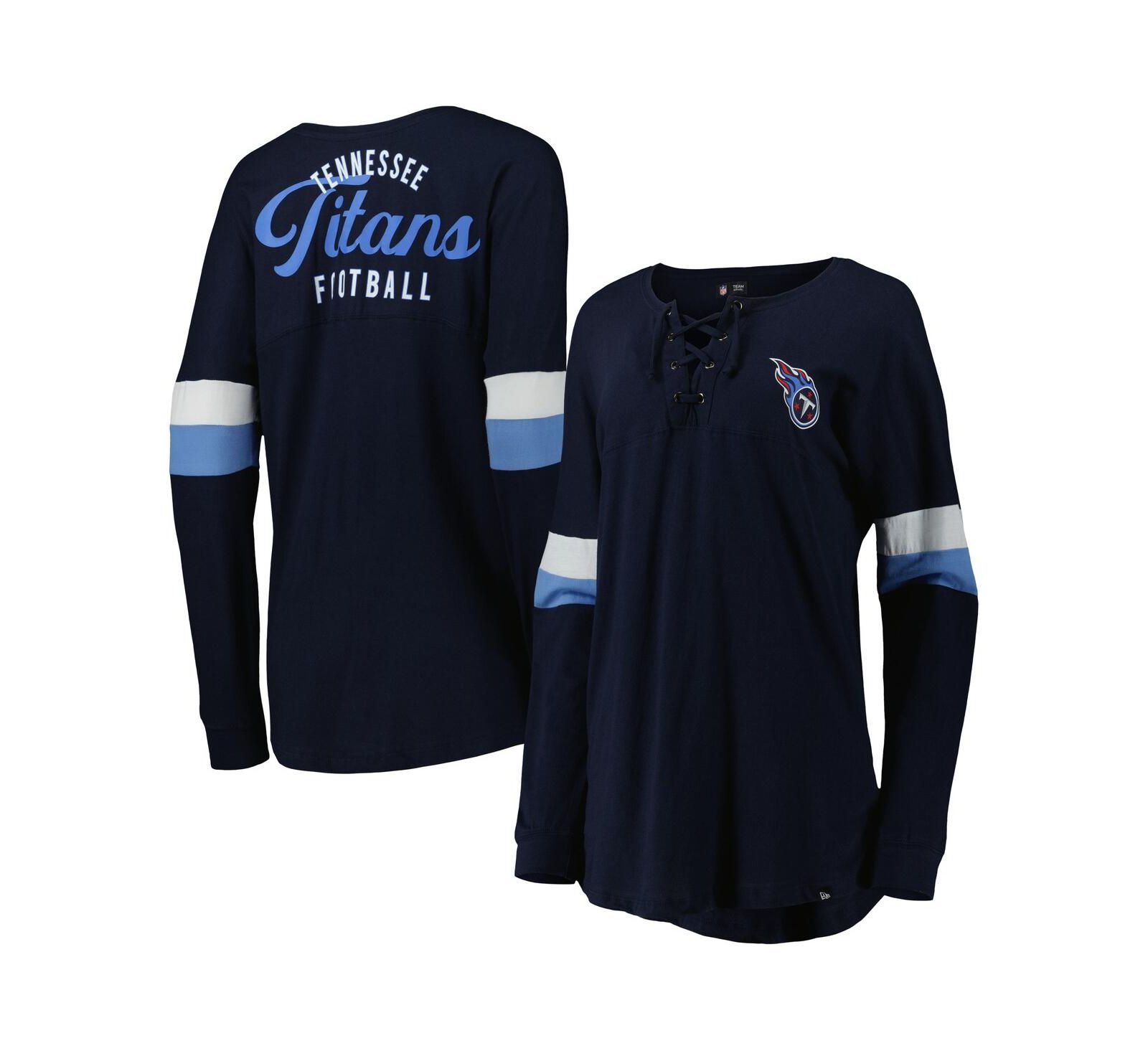Женская футболка New Era Women's Navy Tennessee Titans Athletic Varsity Lace-Up Long Sleeve