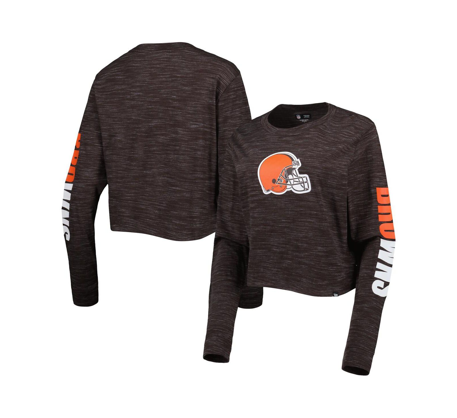 Женская футболка New Era Brown Cleveland Browns Crop с длинным рукавом