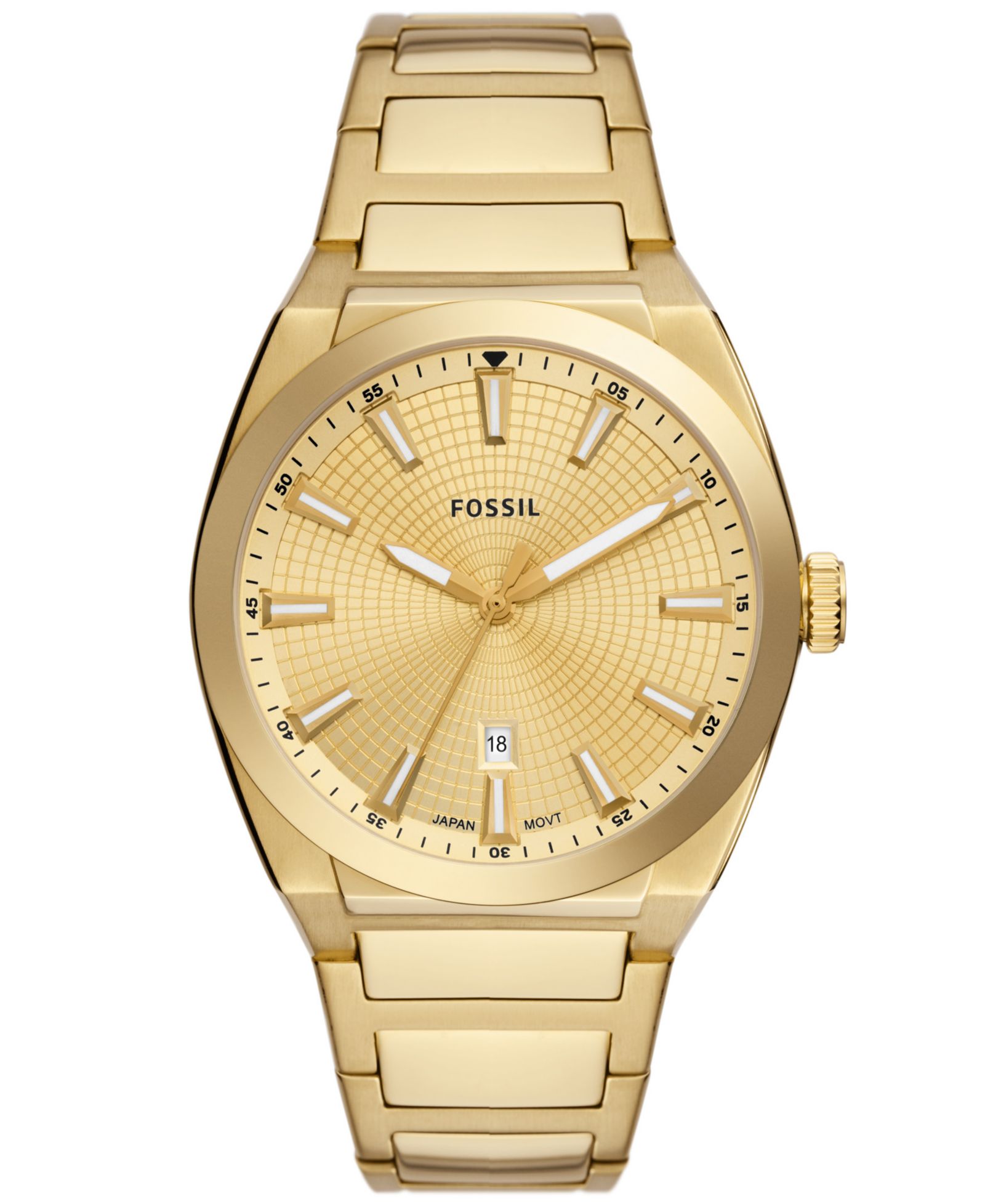 Fossil Мужские часы Everett Three-Hand Date Gold-Tone Stainless Steel, 42mm