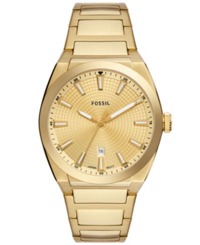 Fossil Мужские часы Everett Three-Hand Date Gold-Tone Stainless Steel, 42mm