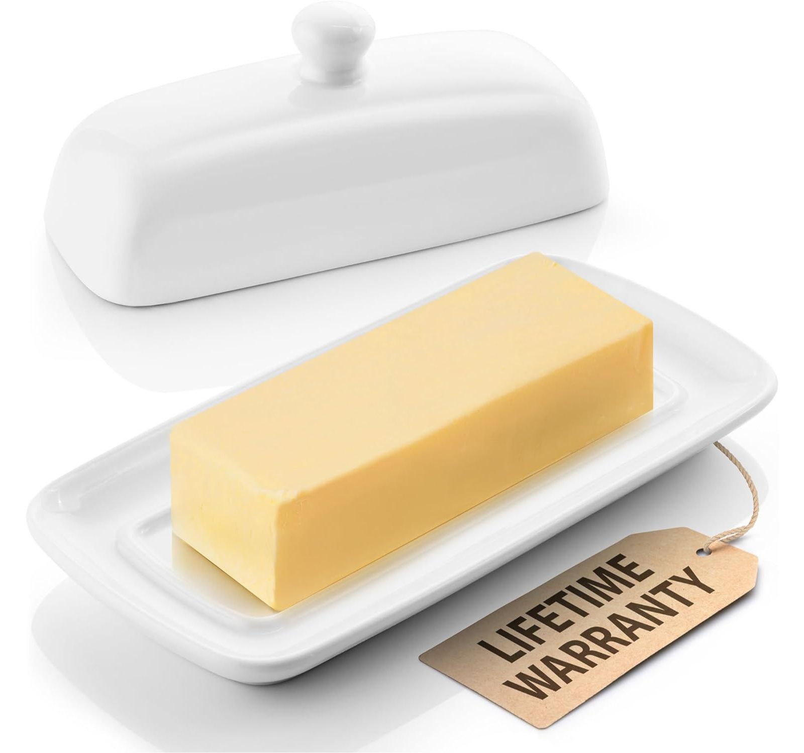 Zulay Kitchen Classic Style Porcelain White Butter Dish With Lid