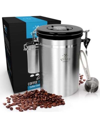 Zulay Kitchen Coffee Storage Canister with Scoop, Date Tracker, Built-In One-Way CO2 Valve & 2 Spare Filter Replacements