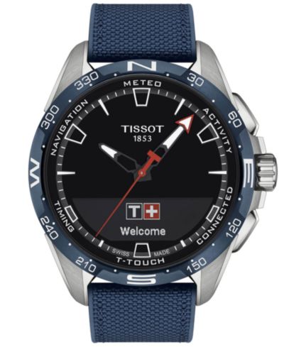 Tissot Мужские смарт-часы T-Touch Connect Solar Blue, текстильный и кожаный ремешок, 48mm