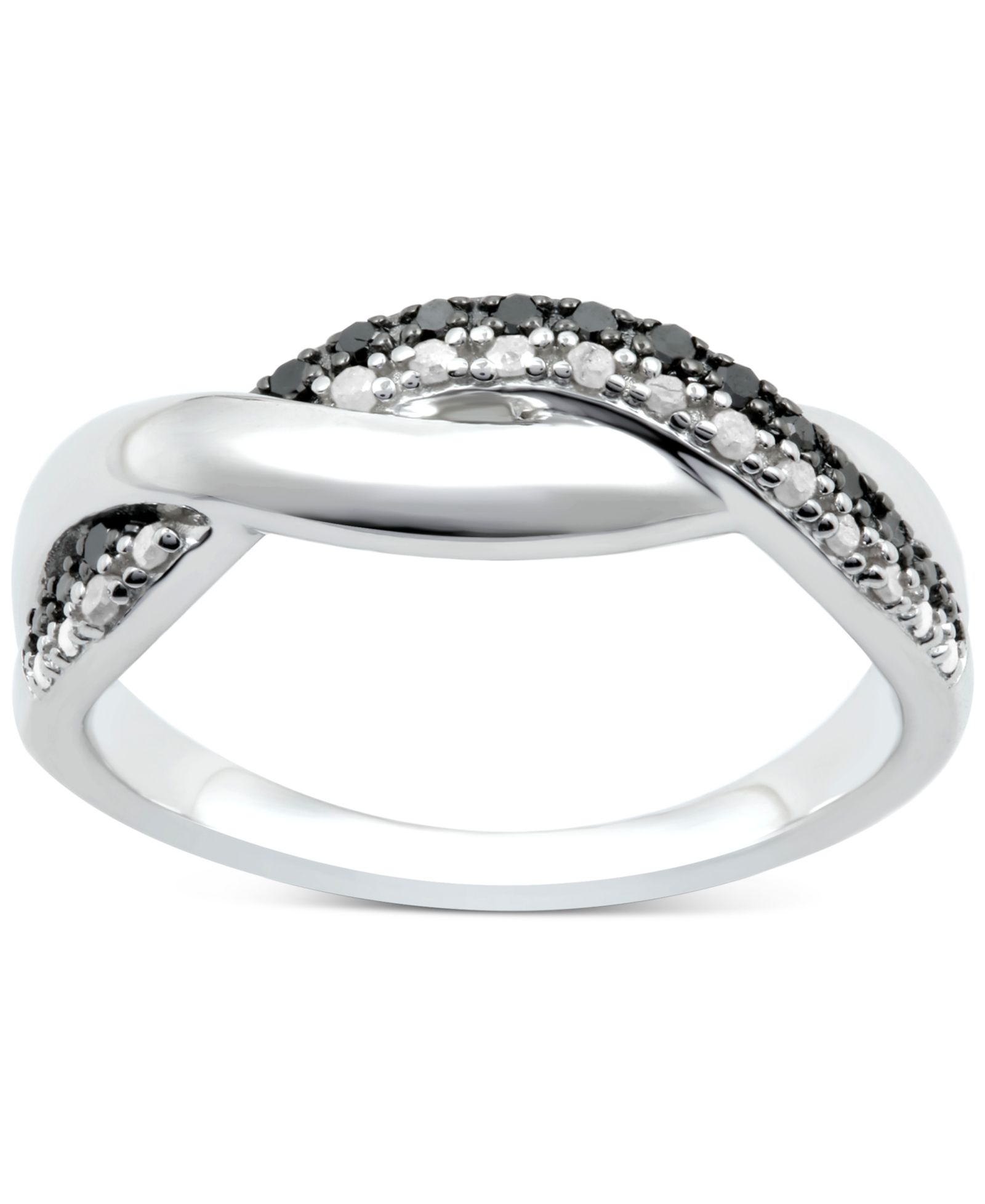 Кольцо Macy's Black Diamond (1/10 ct. t.w.) & White Diamond (1/0 ct. t.w.) Twist в Sterling Silver