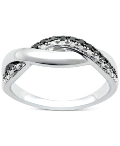 Кольцо Macy's Black Diamond (1/10 ct. t.w.) & White Diamond (1/0 ct. t.w.) Twist в Sterling Silver